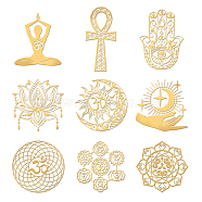 Nickel Decoration Stickers, Metal Resin Filler, Epoxy Resin & UV Resin Craft Filling Material, Golden, Religion, Mixed Shapes, 40x40mm, 9 style, 1pc/style, 9pcs/set(DIY-WH0450-074)