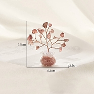Synthetic Strawberry Quartz Chips Tree Decorations, Copper Wire Feng Shui Energy Stone Gift for Home Desktop Decoration, 65x63x25mm(PW-WG14985-04)