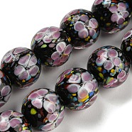 Handmade Inner Flower Lampwork Beads Strands, Round, Hot Pink, 14mm, Hole: 2mm, 25pcs/strand, 12.99 inch(LAMP-L072-F02)
