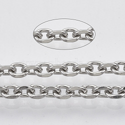 304 Stainless Steel Cable Chains, Diamond Cut Chains, Unwelded, Faceted, with Spool, Oval, Stainless Steel Color, Link: 5x4x1mm, about 32.8 Feet(10m)/roll(STAS-R100-11)