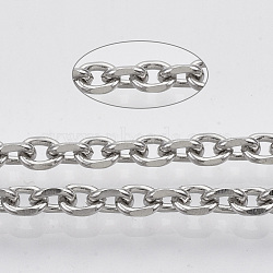 Tarnish Resistant 304 Stainless Steel Cable Chains, Diamond Cut Chains, Unwelded, Faceted, with Spool, Oval, Stainless Steel Color, Link: 5x4x1mm, about 32.8 Feet(10m)/roll(STAS-R100-11)