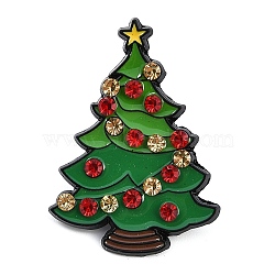 Christmas Series Enamel Pins, Black Alloy Rhinestone Brooches, Christmas Tree, 36x26mm(JEWB-Z033-02EB-C)