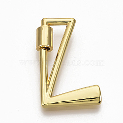 Brass Screw Carabiner Lock Charms, for Necklaces Making, Real 18K Gold Plated, Nickel Free, Letter.L, 29.5x18x2.5mm(KK-T046-001G-L-NF)