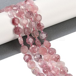 Natural Strawberry Quartz Beads Strands, Faceted Pentagonal Cut, Flat Round, with Seed Beads, 10~10.5x5~6mm, Hole: 1mm, about 32~33pcs/strand, 15.75''(40cm)(G-C116-A44-01)