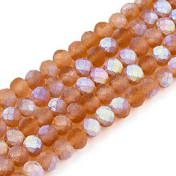 Transparent Glass Beads Strands, Faceted, Frosted, Half AB Color Plated, Rondelle, Goldenrod, 4x3.5mm, Hole: 1mm, about 113~115pcs/strand, 41~41.5cm(EGLA-A044-T4mm-MB04)