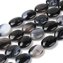 Natural Striped Agate/Banded Agate Beads Strands, Flat Oval, Dyed & Heated, Black, 18~19x24x7~8mm, Hole: 1.2mm, about 16pcs/strand, 15.75''(40cm)(G-Q182-01J)