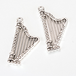 Tibetan Style Alloy Harp Pendants, Musical Instruments, Cadmium Free & Lead Free, Antique Silver, 39x20x4.5mm, Hole: 2.5mm, about 210pcs/1000g(TIBEP-R346-10AS-RS)