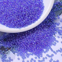 MIYUKI Round Rocailles Beads, Japanese Seed Beads, 11/0, (RR261) Transparent Sapphire AB, 2x1.3mm, Hole: 0.8mm, about 1111pcs/10g(X-SEED-G007-RR0261)