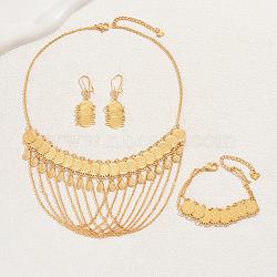 Simple and Stylish 18K Gold Plated Brass Coin Necklace & Dangle Earrings & Bracelet Set for Women(MD1879)