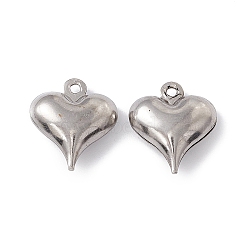 Non-Tarnish 304 Stainless Steel Pendants, Puffed Heart Charms, Stainless Steel Color, 16x13.5x6mm, Hole: 1.4mm(STAS-G291-18P)