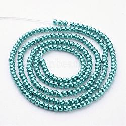Glass Pearl Beads Strands, Pearlized, Round, Teal, 3~4mm, Hole: 1mm, about 190~200200pcs/strand, 25.59 inch(65cm)(HY-3D-B52)