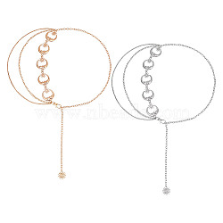 2Pcs 2 Colors Alloy Moon & Sun Link Chain Belts, Triple Layer Tassel Waist Belt for Shirt Dress Decoration, Platinum & Light Gold, 12-5/8 inch(32cm), 1Pc/color(AJEW-GO0001-77)