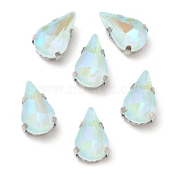 Mocha Fluorescent(MI) Teardrop Sew on Rhinestone, Multi-strand Links, with Brass Prong Settings, Garments Accessories, Aquamarine, 10x6.5x4.5mm, Hole: 1mm(GGLA-M006-01A-P05)