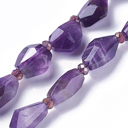 Natural Amethyst Beads Strands, Faceted, Nuggets, 18.3~26x8.7~15x8~12.4mm, Hole: 2mm, about 14~16pcs/strand, 15.1 inch(38.5cm)(G-L492-16)
