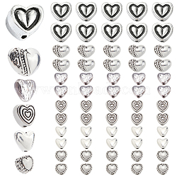 Alloy Beads Heart, Antique Silver, 5~10.5x6~12x3~6mm, Hole: 1~1.6mm, 6 colors, 20pcs/color, 120pcs(FIND-SP0002-19A)