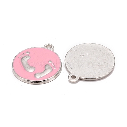 Alloy Enamel Pendants, Lead Free and Cadmium Free, with Footprint, Platinum, Pink, about 23mm long, 20mm wide, 2mm thick, hole: 1.5mm(EAP053Y-2)