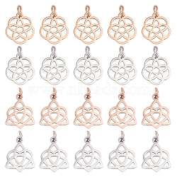 DICOSMETIC 24Pcs 2 Style 304 Stainless Steel Pendants, Flower, Rose Gold & Stainless Steel Color, 13~15x12~1~1.1mm, hole: 3mm, 12pcs/style(STAS-DC0006-77)