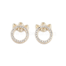 Brass Micro Pave Clear Cubic Zirconia Connector Charms, Hollow Cat Links, Real 18K Gold Plated, 10x8x1.4mm, Hole: 0.8mm(KK-K351-38G)