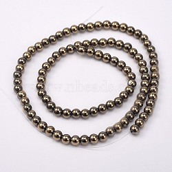 Round Electroplate Non-magnetic Synthetic Hematite Beads Strands, Golden Plated, 4.5mm, Hole: 1mm, about 100pcs/strand, 16.1 inch(G-P065-01)