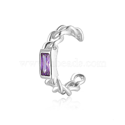 Anti-Tarnish Geometric Rectangle Fashionable Silver Clip-on Earrings with S925 Silver Chain Charm, Purple, Platinum, 5x3x11mm(XA9754-4)