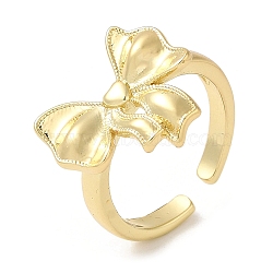 Brass Open Cuff Rings, Bowknot Ring for Women, Real 18K Gold Plated, 3mm, Inner Diameter: 18mm(RJEW-Q778-25G)