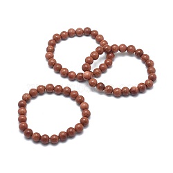 Synthetic Goldstone Beads Stretch Bracelets, Round, 1-7/8 inch(4.8cm), Bead: 8mm(BJEW-G617-01B-01)