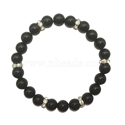 Natural Obsidian Round Beaded Stretch Bracelets for Women Men, without Paper Card, without Paper Card, 1/4 inch(0.8cm), Inner Diameter: 7-1/2 inch(19cm)(IS6879-6)
