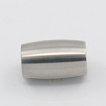 Matte 304 Stainless Steel Magnetic Clasps with Glue-in Ends, Barrel, Stainless Steel Color, 14x9mm, Hole: 6mm