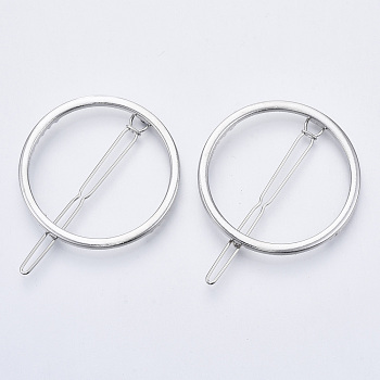 Alloy Hollow Geometric Hair Pin, Ponytail Holder Statement, Hair Accessories for Women, Cadmium Free & Lead Free, Ring, Platinum, 47mm, Clip: 61mm long
