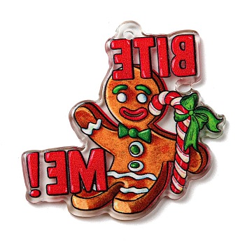 Acrylic Pendant, Christmas Theme, Gingerbread Man, 38.5x39x2mm, Hole: 1.6mm