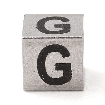 Tarnish Resistant 201 Stainless Steel European Beads, Large Hole Beads, Cube with English Letter, Stainless Steel Color, Letter G, 7x7x7mm, Hole: 5mm