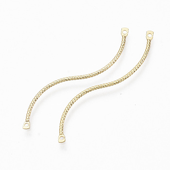 Brass Links, Nickel Free, Textured, S Shape, Real 18K Gold Plated, 39.5x6x1mm, Hole: 1mm