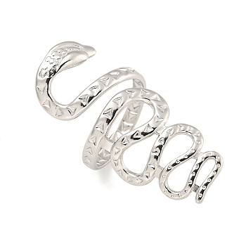 Non-Tarnish 304 Stainless Steel Snake Wrap Open Cuff Ring for Women, Stainless Steel Color, Inner Diameter: 17mm