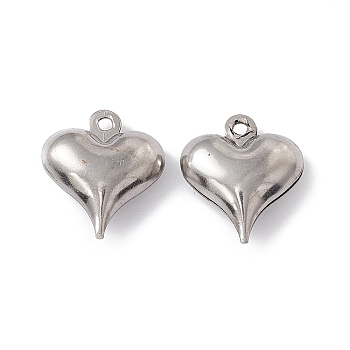 304 Stainless Steel Pendants, Puffed Heart Charms, Stainless Steel Color, 16x13.5x6mm, Hole: 1.4mm