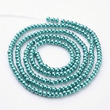 Glass Pearl Beads Strands, Pearlized, Round, Teal, 3~4mm, Hole: 1mm, about 190~200200pcs/strand, 25.59 inch(65cm)