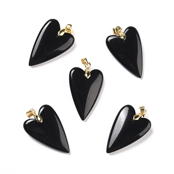 Natural Obsidian Pendants, with Rack Plating Golden Plated Brass Findings, Long-Lasting Plated, Heart, 32~34x20x8mm, Hole: 4x4mm