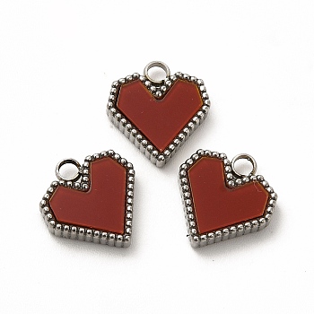 304 Stainless Steel Pendants, with Acrylic, Heart, FireBrick, 12x11x3mm, Hole: 2mm