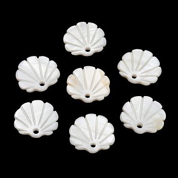 Natural Freshwater Shell Pendants, Shell Shape Charm, White, 17.5~18x18.5~19x2.5~3mm, Hole: 2mm