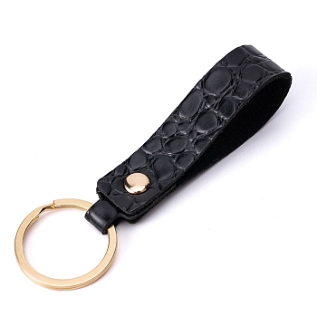 PU Leather Keychain, Black, 8cm