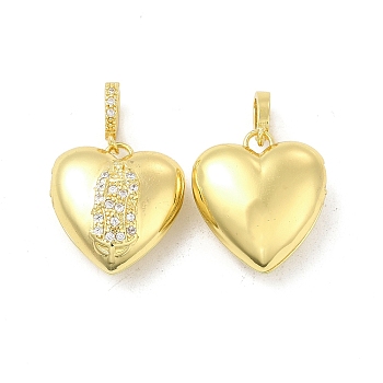 Brass Micro Pave Clear Cubic Zirconia Locket Pendants, Heart with Jesus Charms, Light Gold, 20x21x7.5mm, Hole: 5.5x3mm