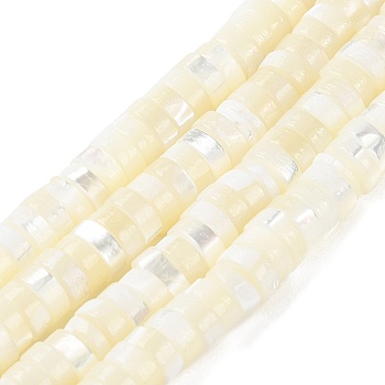 Natural Trochus Shell Beads Strands, Flat Round/Disc, Heishi Beads, Faceted, Floral White, 5~6x2~2.5mm, Hole: 1mm, about 175pcs/strand, 15.67''(39.8cm)