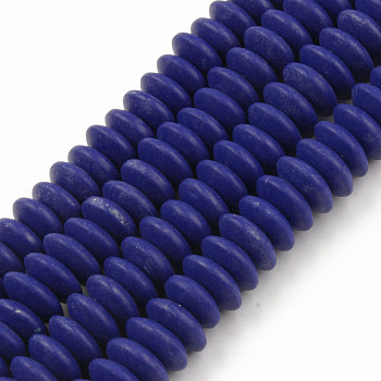 Handmade Polymer Clay Beads Strands, Flat Round, Dark Blue, 8.5~9x3.5mm, Hole: 1.6mm, about 112pcs/strand, 15.75 inch~16.14 inch(40~41cm)