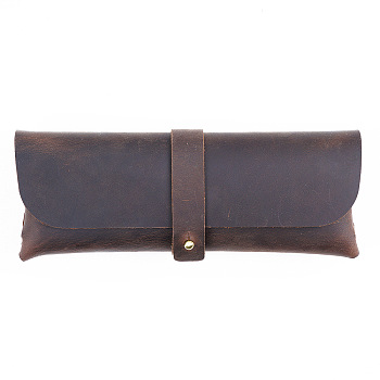 Rectangle Leather Pen Bags, Snap Clasp Pen Bags, with Alloy Findings, Study Supplies, Coffee, 90x210x43mm