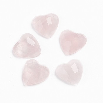 Natural Rose Quartz Cabochons, Heart, Faceted, 10x10x3.5mm