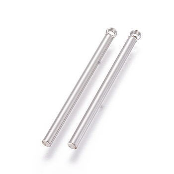 201 Stainless Steel Pendants, Column, Stainless Steel Color, 32x2mm, Hole: 1.5mm