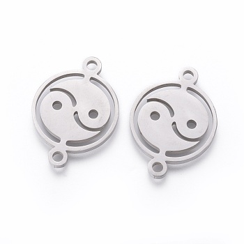 201 Stainless Steel Links, Manual Polishing, Trigram, Stainless Steel Color, 22x16x1.5mm, Hole: 1.8mm