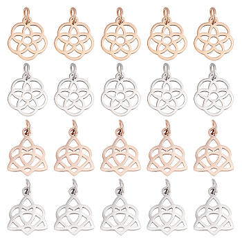 DICOSMETIC 24Pcs 2 Style 304 Stainless Steel Pendants, Flower, Rose Gold & Stainless Steel Color, 13~15x12~1~1.1mm, hole: 3mm, 12pcs/style
