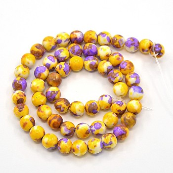 Synthetic Ocean White Jade Beads Strands, Dyed, Round, Goldenrod, 8mm, Hole: 1mm, about 52pcs/strand, 15.35 inch