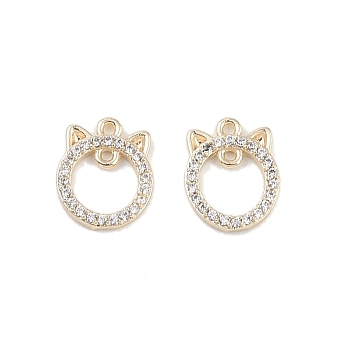 Brass Micro Pave Clear Cubic Zirconia Connector Charms, Hollow Cat Links, Real 18K Gold Plated, 10x8x1.4mm, Hole: 0.8mm