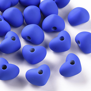 Acrylic Beads, Rubberized Style, Half Drilled Beads, Heart, Royal Blue, 14.5x18.5x13.5mm, Hole: 3.5mm